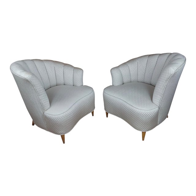 1940s Hollywood Regency Asymmetrical Fan Back Lounge Chairs a Pair
