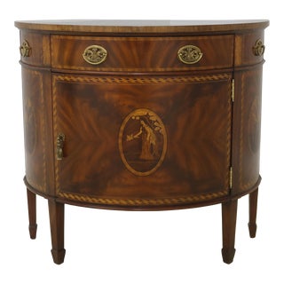 Maitland Smith Inlaid Mahogany Demilune Console Cabinet For Sale
