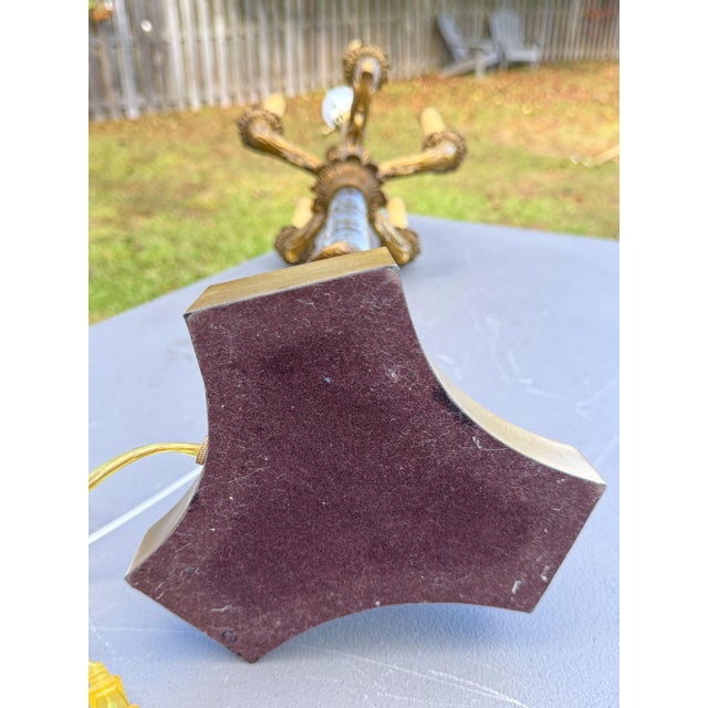 Mid 20th Century French Empire Gilt Bronze 5-Light Candelabra Lamps W/John Richard Shades For Sale - Image 18 of 18