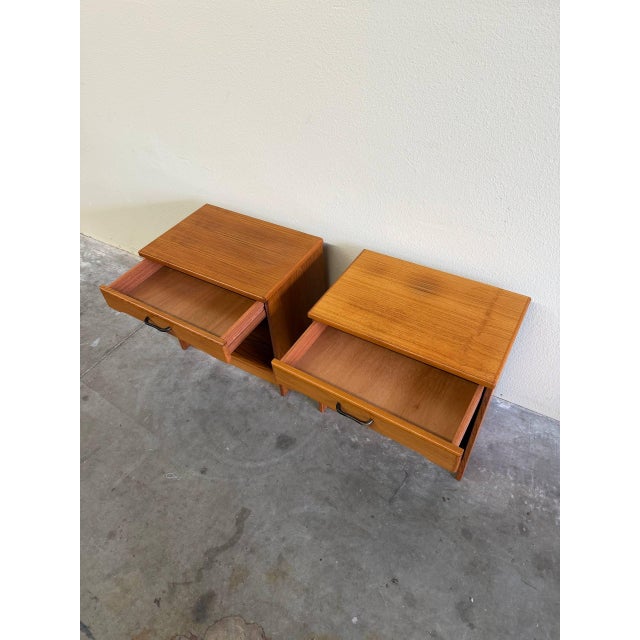 Mid 20th Century Pair of Danish Mid 20th Century Teak Nightstands Bedside Tables Scandinavian Design For Sale - Image 5 of 10