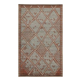 Rug & Kilim’s Moroccan Style Rug in Auburn Red and Gray Diamond Patterns For Sale