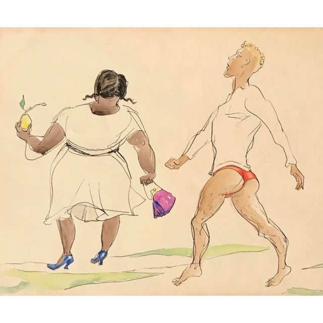 1950s 1950s Emlen Etting Figural Watercolor For Sale - Image 5 of 5