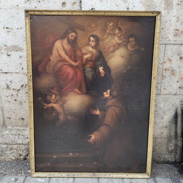 After Murillo, Vision of Saint Francis of Assisi at the Porziuncola, 19th Century, Oil on Canvas For Sale - Image 3 of 18