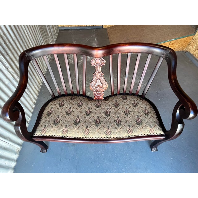 Wood Antique S. Karpen & Bros. Chicago Art Nouveau Carved Two-Person Settee, C. 1905–1915 For Sale - Image 7 of 12