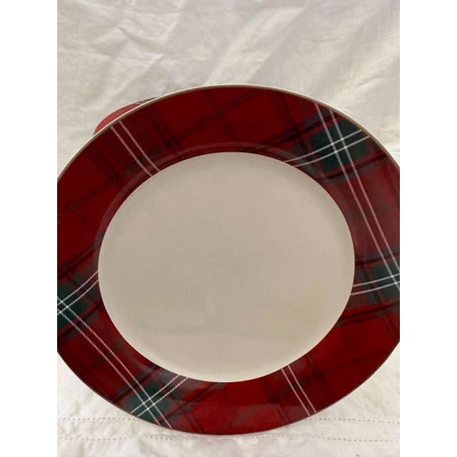 Williams Sonoma Red Tartan Plaid Dinner Plate-A Set | Chairish