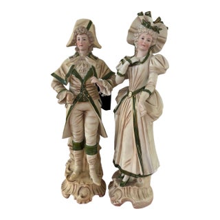 Antique French Porcelain Bisque Statue Figurines- a Pair For Sale