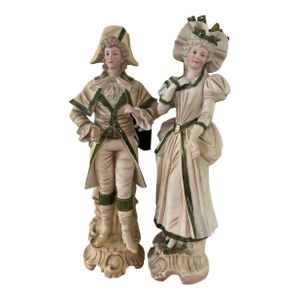 Antique French Porcelain Bisque Statue Figurines- a Pair