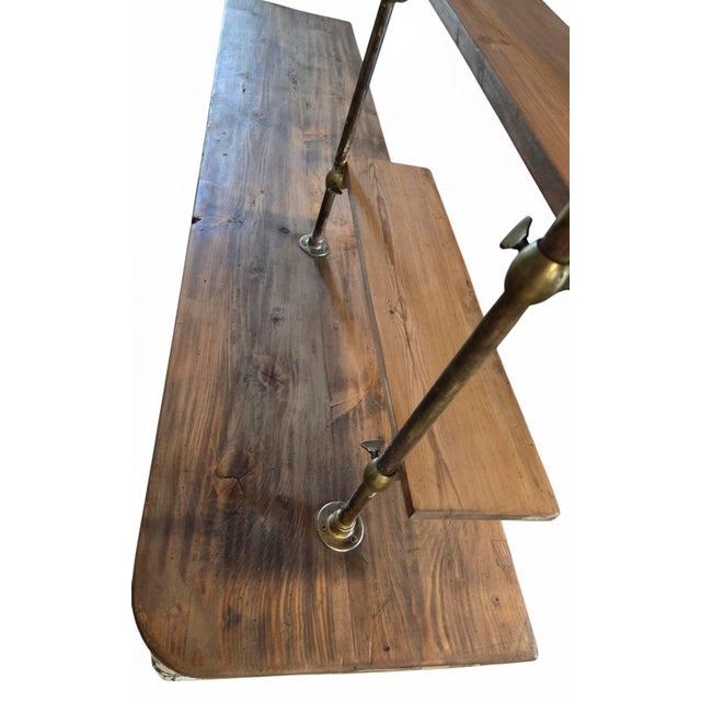 19th Century French Multi-Drawer Shop Counter in Pine With Wood Shelves and Brass Brackets For Sale - Image 5 of 9