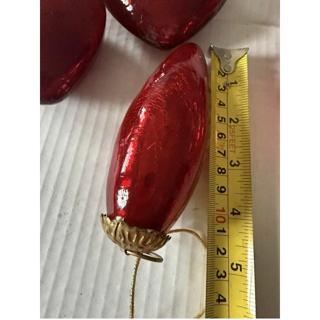 Vintage(8)Christmas Crackle Glass Kugel Style Ornaments Hearts,balls,teardrop Ruby Red Christmas Holiday Decor For Sale - Image 12 of 12