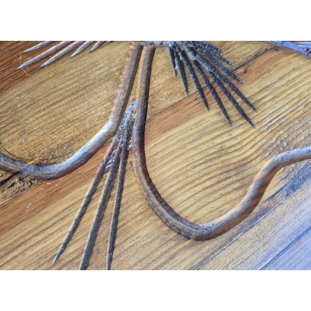 Late 20th Century Vintage Folk Art Hand-Carved Pine Pedestal Side Table With Thistle Design For Sale - Image 5 of 8