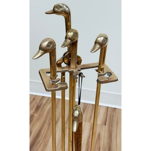 Gold Vintage Brass Mallard Duck Fireplace Tool Set on Stand For Sale - Image 8 of 11