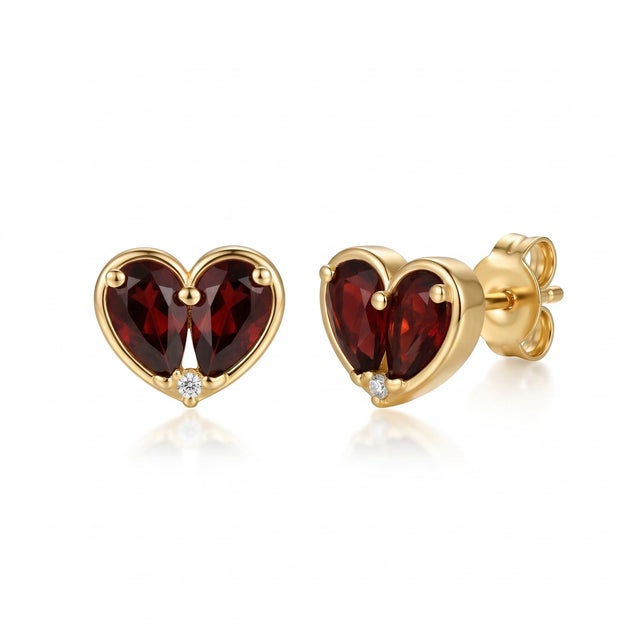 Garnet Heart Shape 925 Silver Handmade Studs, Beautiful January Birthstone Studs for Women - A Pair For Sale - Image 4 of 4