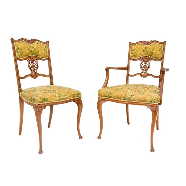 Antique Rococo Revival Salon Chairs — Matching Armchair and Side Chair, Circa 1900 For Sale In New York - Image 6 of 18