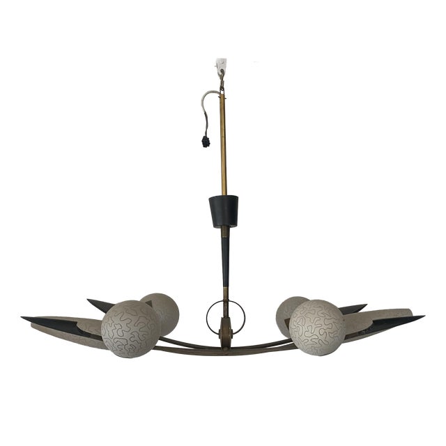 Large Brass and Glass Ceiling Lights from Arlus, 1940s For Sale