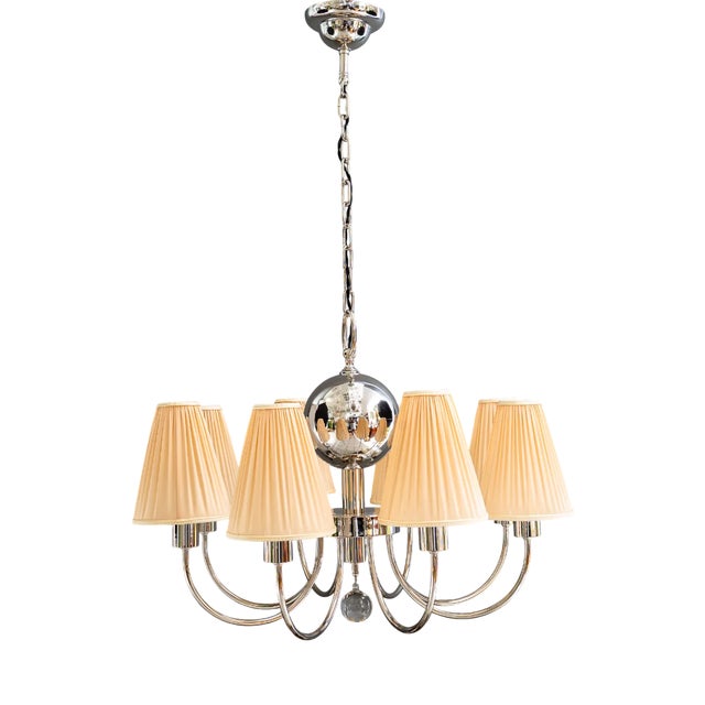 Art Deco Nickel-Plated Chandelier with Fabric Shades, Vienna, 1920s For Sale