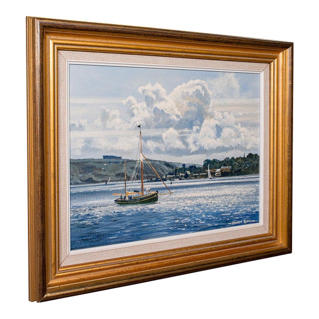 Vintage Plymouth Sound Painting, English, Art, Framed, Nautical Picture, Devon For Sale