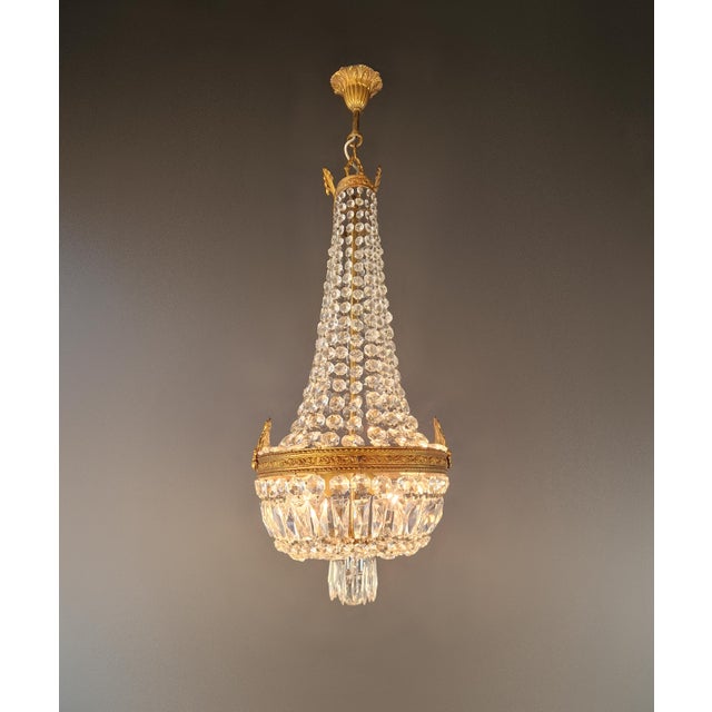 Oval Antique Empire Revival Brass Crystal Chandelier Neoclassical Crystal Basket For Sale - Image 9 of 11
