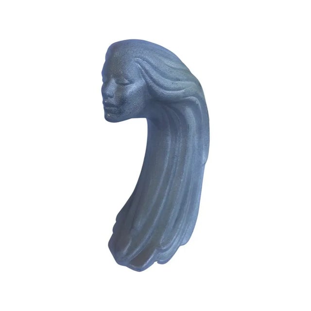 Circa 1980, Vintage Woman of the Wind Ceramic Sculpture in Metallic Silver, Native American