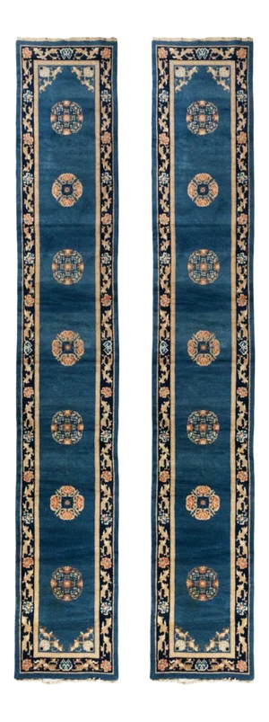 1930s Vintage Blue Gold Black Art Deco Chinese Runner - a Pair