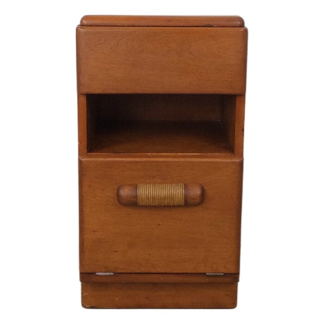 Mid Century Modern Nightstand With Drawer & Drop Front Cabinet by Heywood Wakefield For Sale