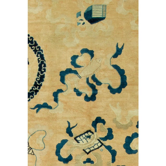 Very rare antique Chinese Peking rug with pictorial dragons found in 5 round circular round motifs on a bone colored...