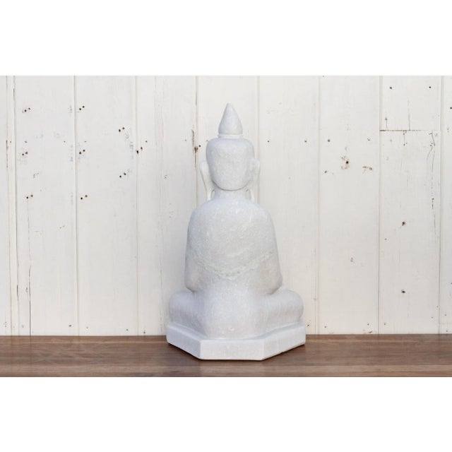 Stone White Marble Bhumisparsha Buddha For Sale - Image 7 of 11