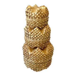 Handwoven Six Pointed Star Shape Stacking Palm Baskets - Set of 3 For Sale