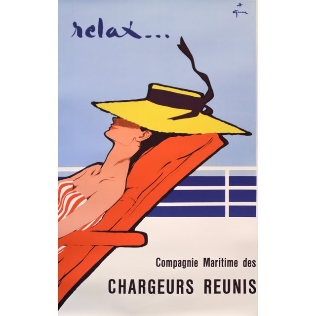 1961 French Cruise Ship Poster - Relax: Compagnie Maritime Des Chargeurs Reunis For Sale