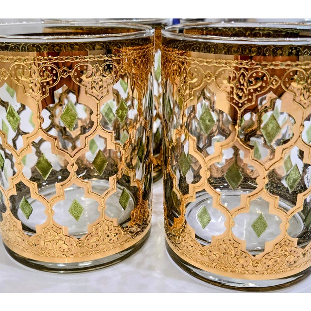 Glass Vintage Culver 22k Gold “Valencia” Old Fashioned Glasses, Set of 4 Signed Tumblers For Sale - Image 7 of 10