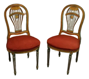 1970s Pair of Montgolfier Style Balloon Back Chairs With Red Silk Upholstered Seats