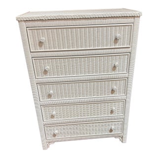 Late 20th Century Henry Link White Wicker Five Drawer Chest For Sale