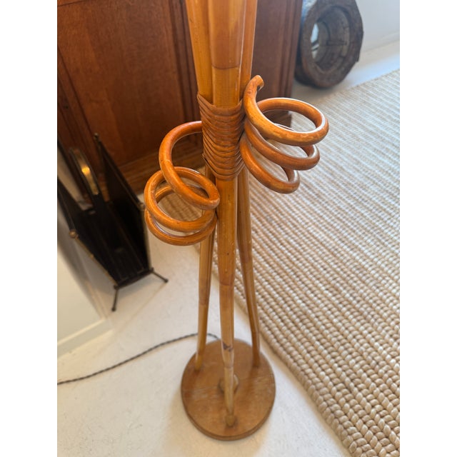 Tan Vintage, Mid Century Modern Bamboo Floor Lamp For Sale - Image 8 of 12