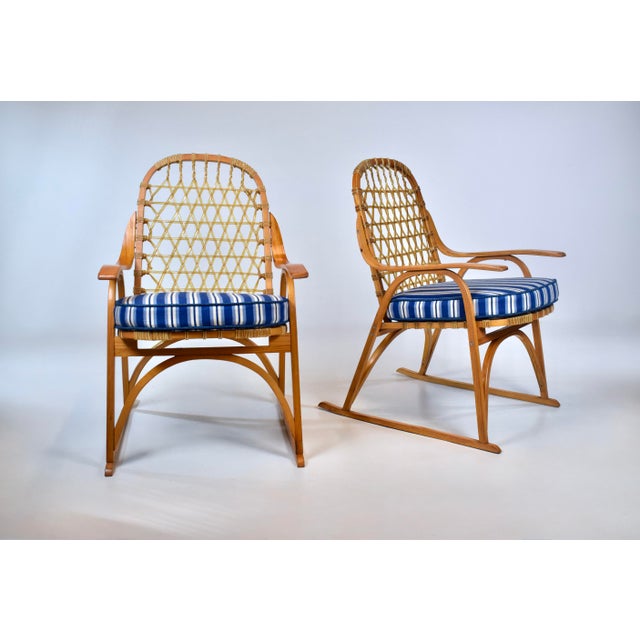 Snocraft Vintage Snowshoe Arm Chairs by SnoCraft, Norway Maine For Sale - Image 4 of 14