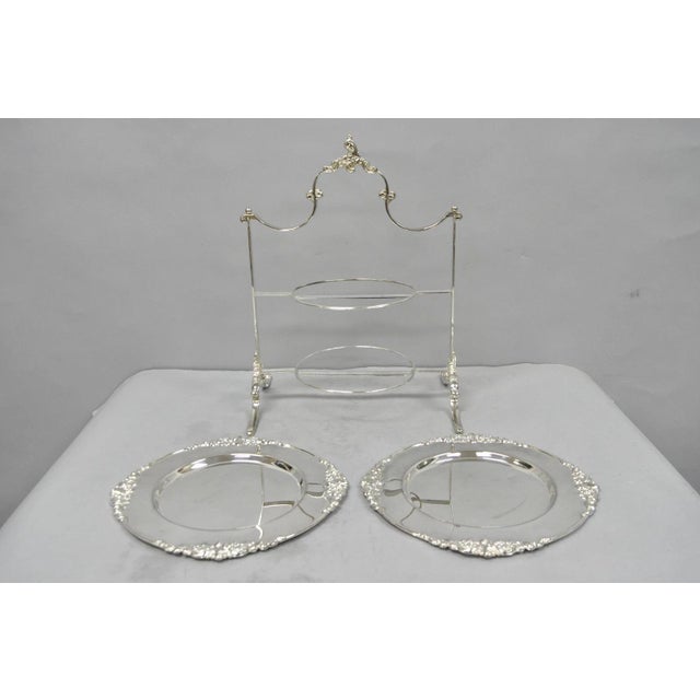 Godinger Vintage Godinger Silver Plated 2 Tier Buffet Server High Tea Pastry Plate Stand For Sale - Image 4 of 18