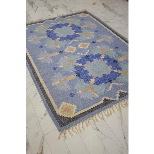 Vintage Blue Rug in a Design Called 'Carnation" by Ingegerd Silow, Sweden For Sale - Image 9 of 10
