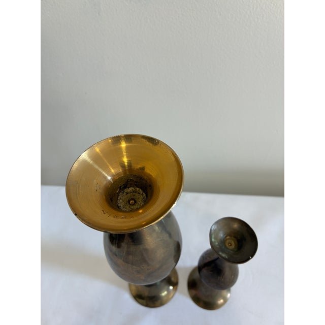 Brass Set of 2, Vintage Brass Bud Vases For Sale - Image 8 of 8