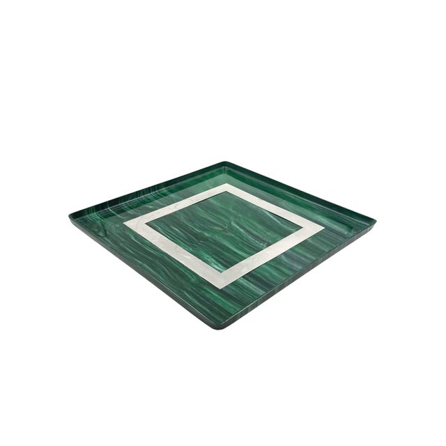 Hollywood Regency Malachite Effect Resin & Brass Tray, Italy 1970s For Sale - Image 4 of 13