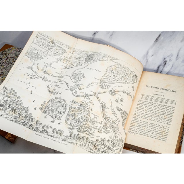 Gold Wonderful Complete 4 Volume History of the Netherlands John Lothrop Motley Ornate Antique Leather Spine Books Home Office Decor For Sale - Image 8 of 11