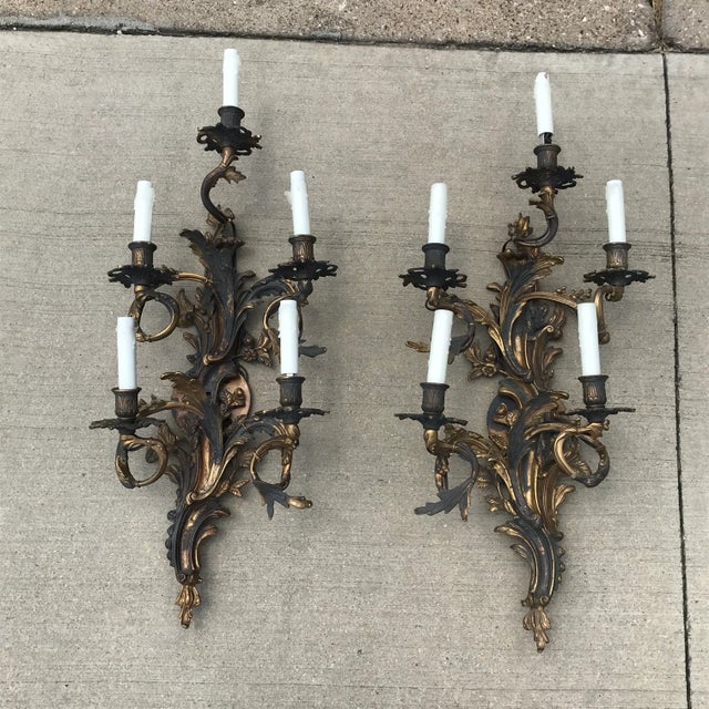 19th Century French Louis XV Style Five-Arm Wall Sconces - a Pair For Sale - Image 12 of 13