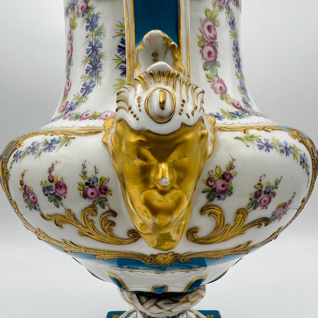 Antique French Sevres Style Porcelain Double Handled Urn For Sale - Image 4 of 16
