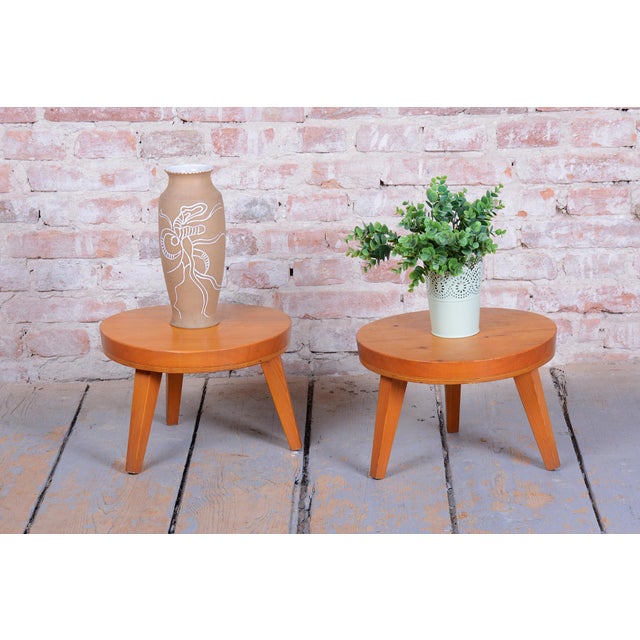 Brown Mid-Century Small Tables in Larch Wood, Czech. 1950s, Set of 2 For Sale - Image 8 of 9