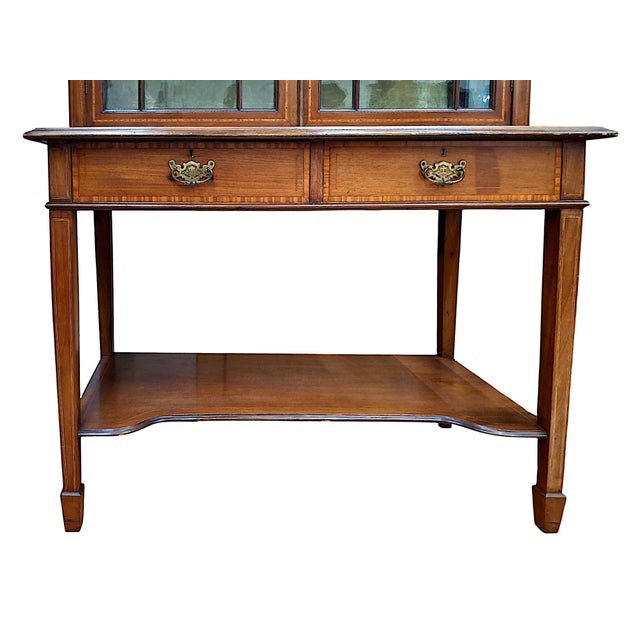 Chestnut Edwardian Inlaid Mahogany & Glass Display Cabinet For Sale - Image 8 of 12