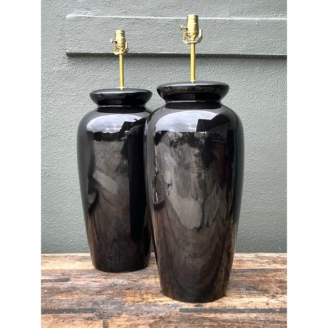 Metal Vintage Postmodern Ceramic Lamps - A Pair For Sale - Image 7 of 12