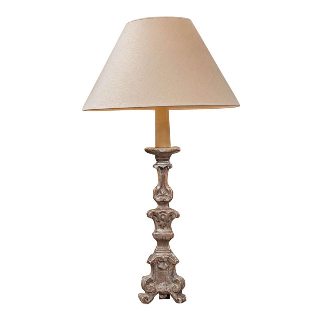 Silver Gilt Pricket Stick Mounted as a Table Lamp Circa 1860 With Shade For Sale