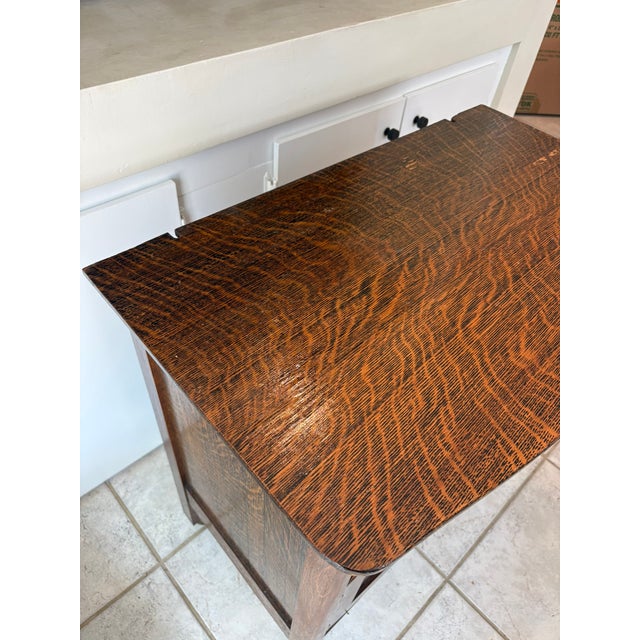 Wood Grandmillennial Antique Tiger Oak Wood Cabinet Dresser W/ Removable Towel Bar For Sale - Image 7 of 13