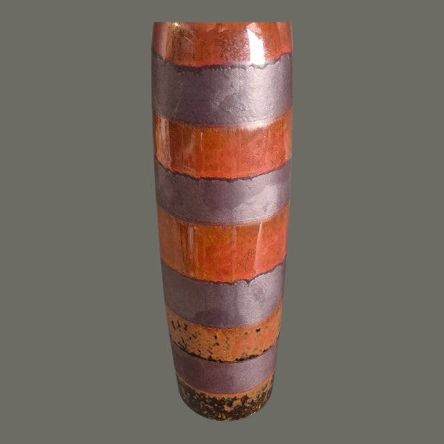 Vintage Arts & Crafts Style Glazed Pottery Slender Striped 11'' Vase For Sale - Image 4 of 8