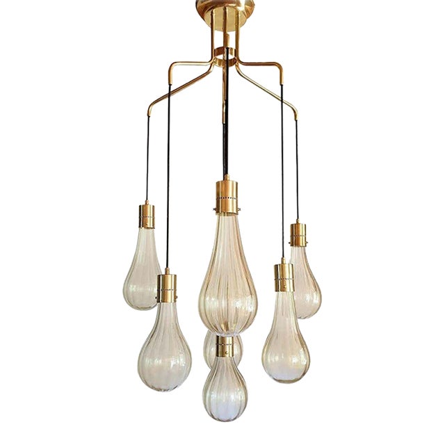 1970s Mid Century Modern, Murano Glass Pendant Chandelier For Sale