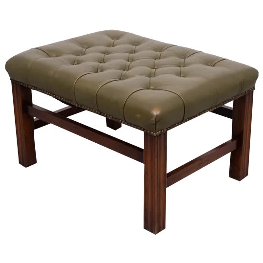 Capped Green Leather Chesterfield Foot Stool, England, 1960zs For Sale