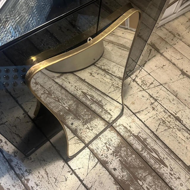 1950s Gio Ponti Style Mid-Century Modern Brass Biscuit Shaped Wall Mirror For Sale - Image 10 of 13