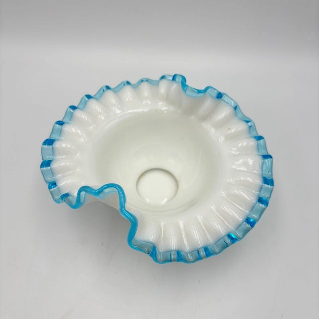 Add a soft touch of vintage elegance to your glassware collection with this **Vintage Fenton Milk Glass Aqua Crest Pale...